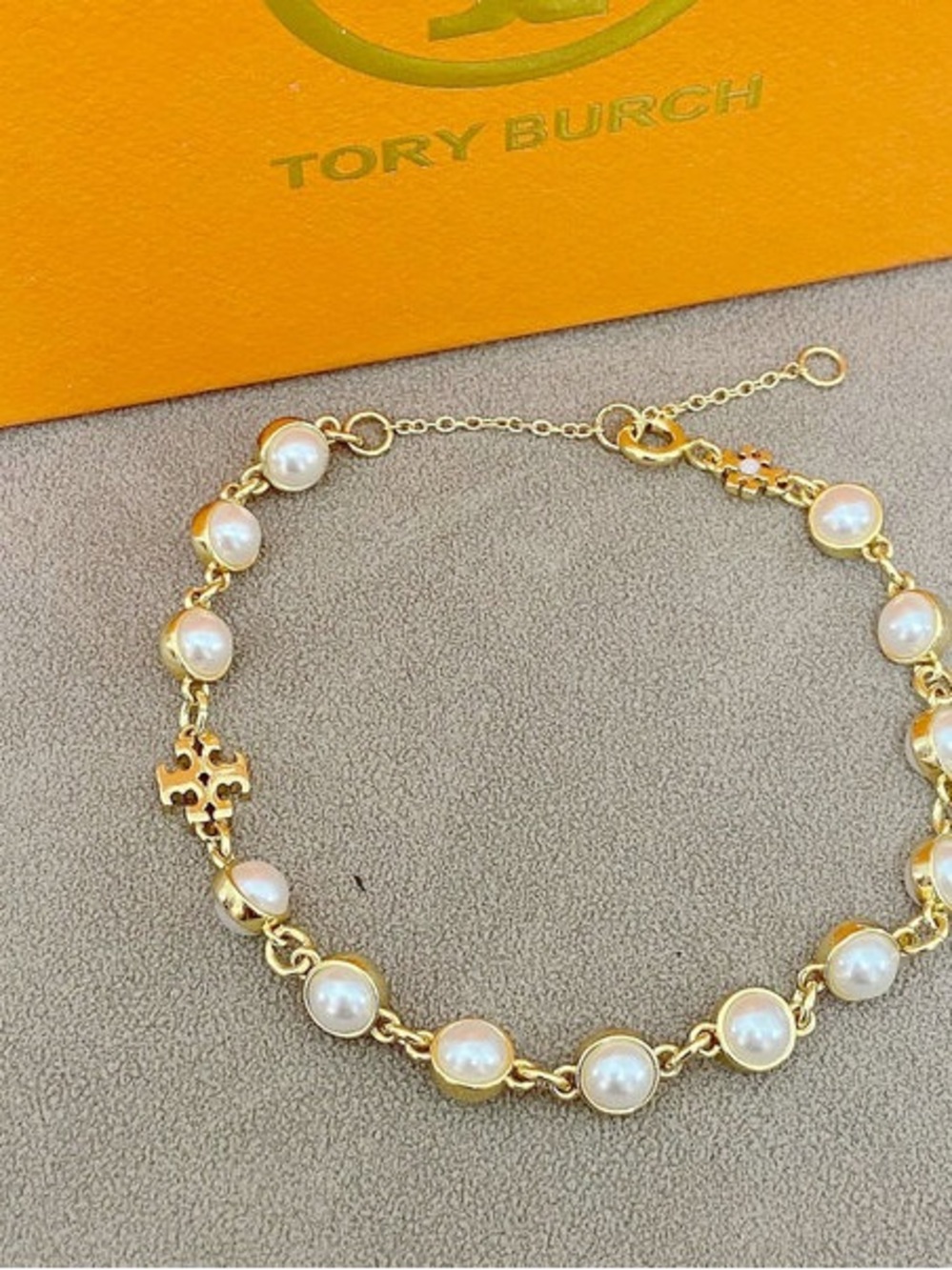 Tory Burch Gold Pearl Link Bracelet